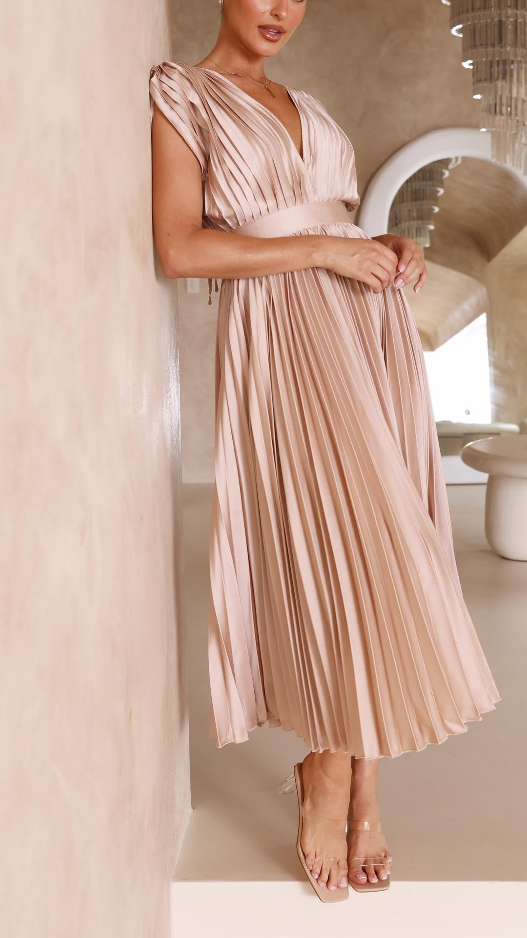 Women's Elegant Pleated Maxi Dress-MODAUTLET