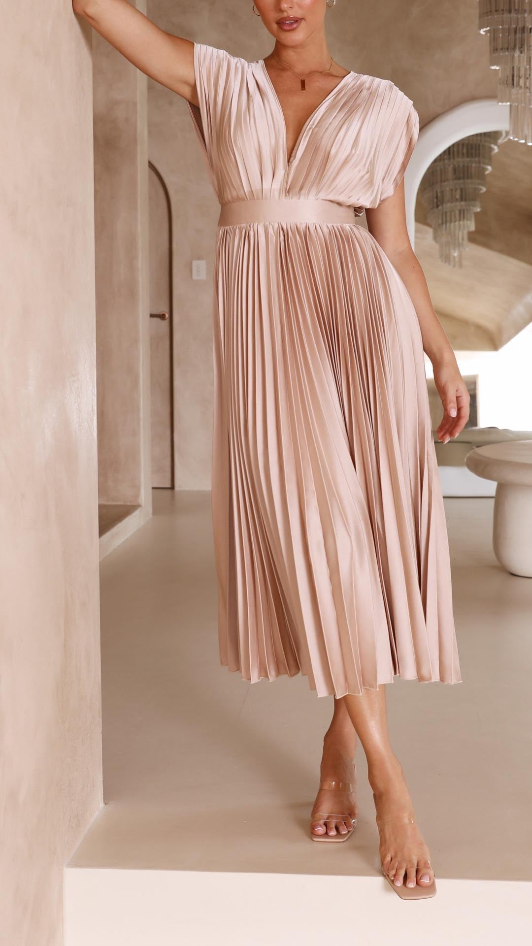 Women's Elegant Pleated Maxi Dress-MODAUTLET