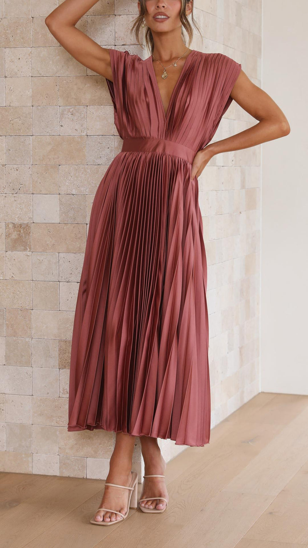 Women's Elegant Pleated Maxi Dress-MODAUTLET