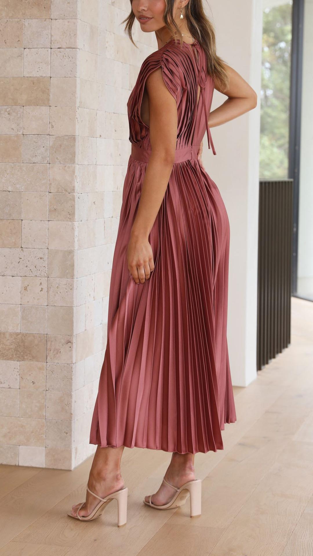 Women's Elegant Pleated Maxi Dress-MODAUTLET