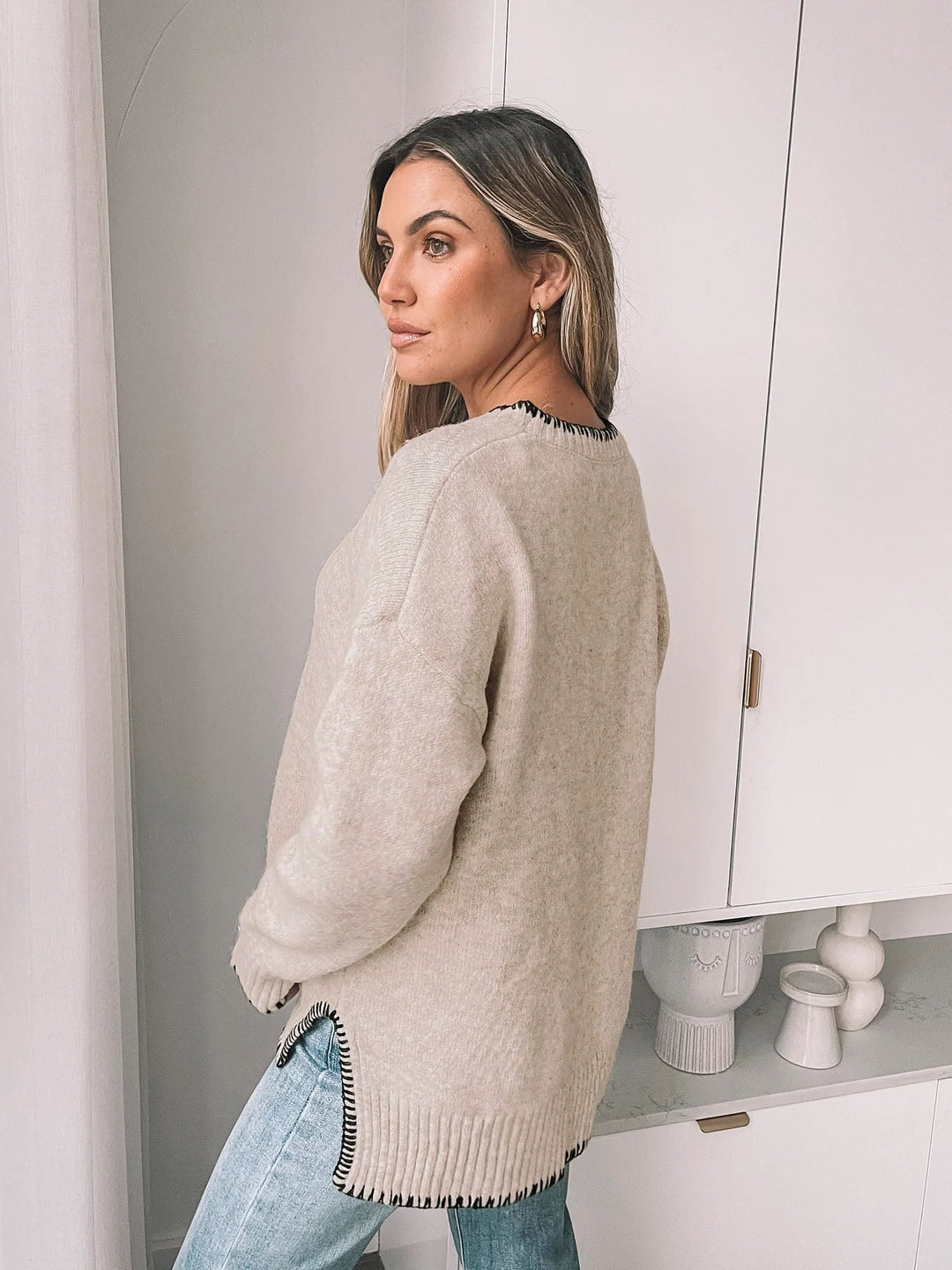 Women's Contrast Trimmed Knit Sweater