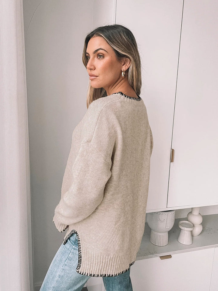 Women's Contrast Trimmed Knit Sweater