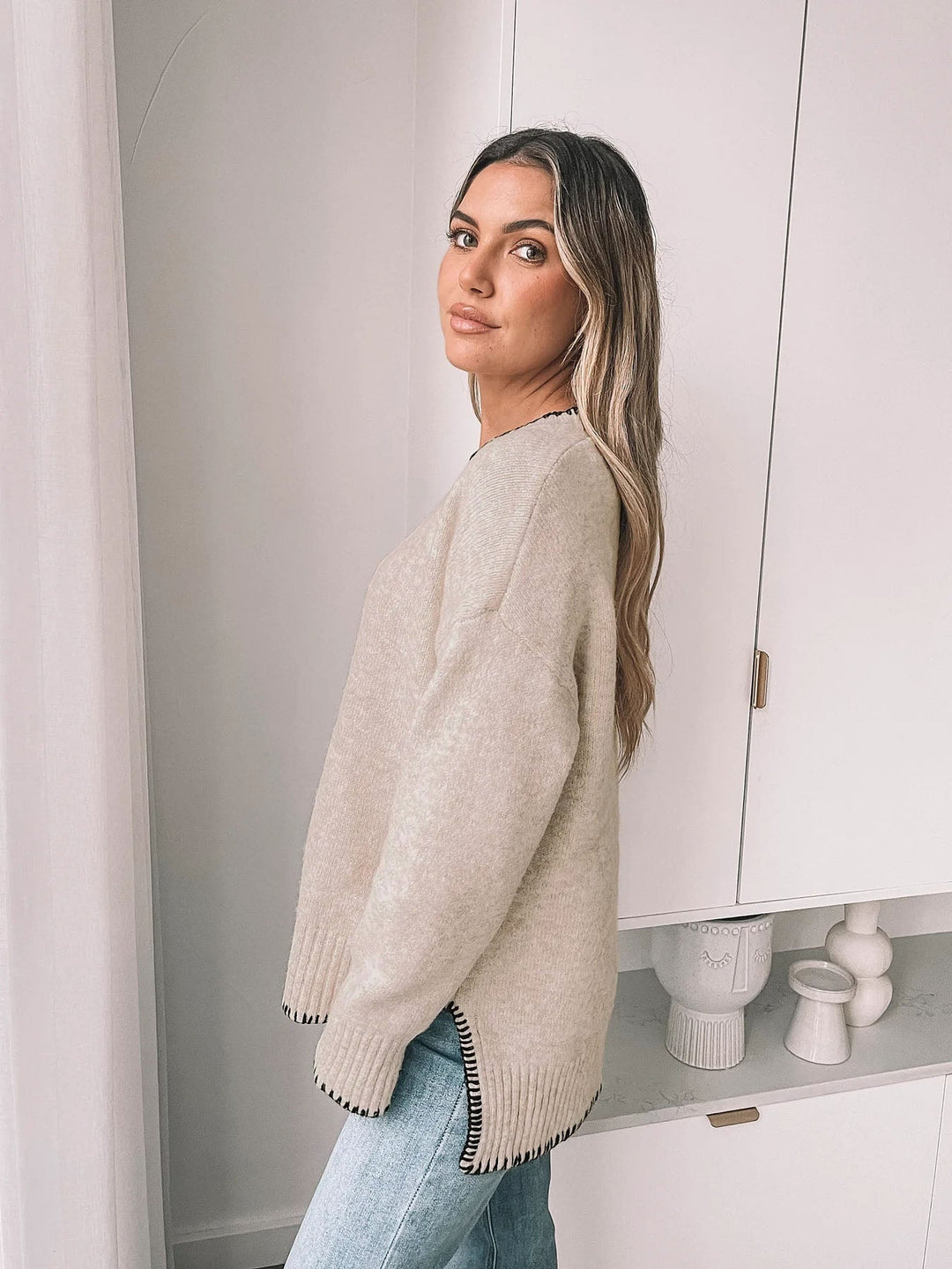 Women's Contrast Trimmed Knit Sweater