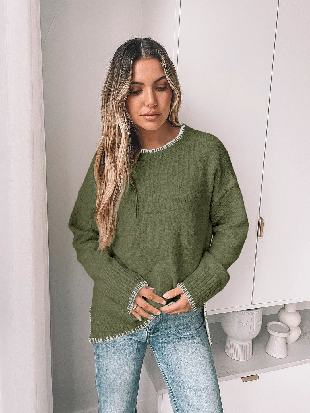 Women's Contrast Trimmed Knit Sweater