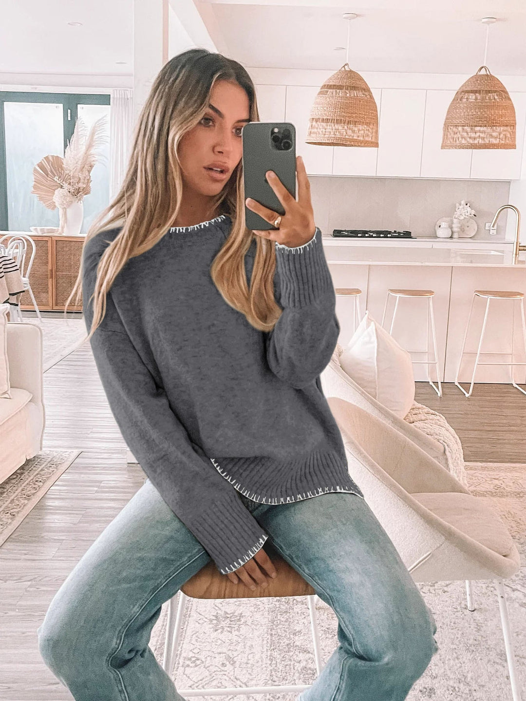 Women's Contrast Trimmed Knit Sweater