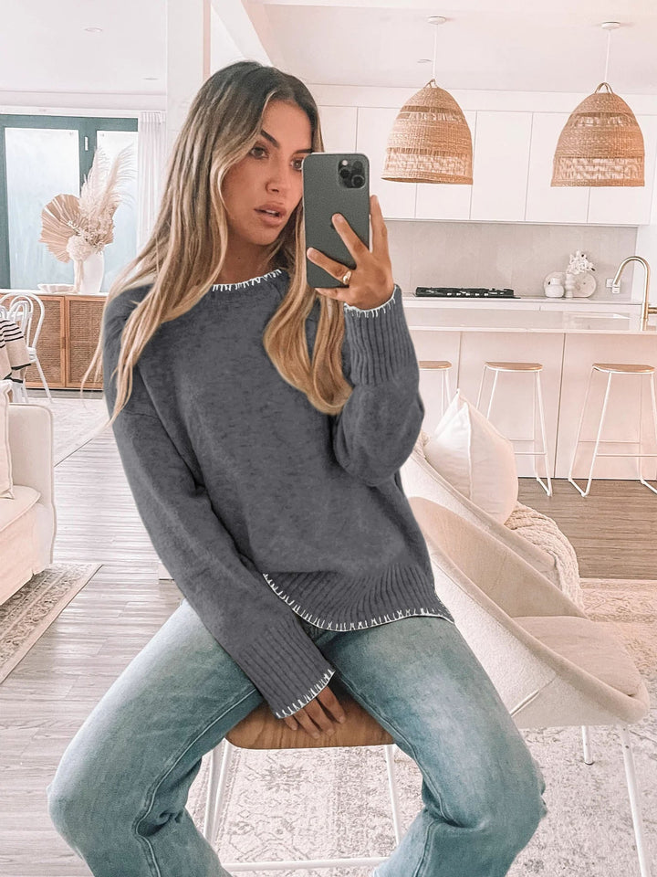 Women's Contrast Trimmed Knit Sweater