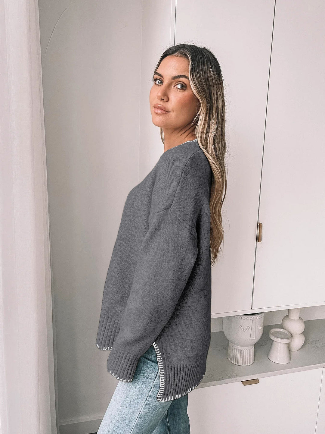Women's Contrast Trimmed Knit Sweater