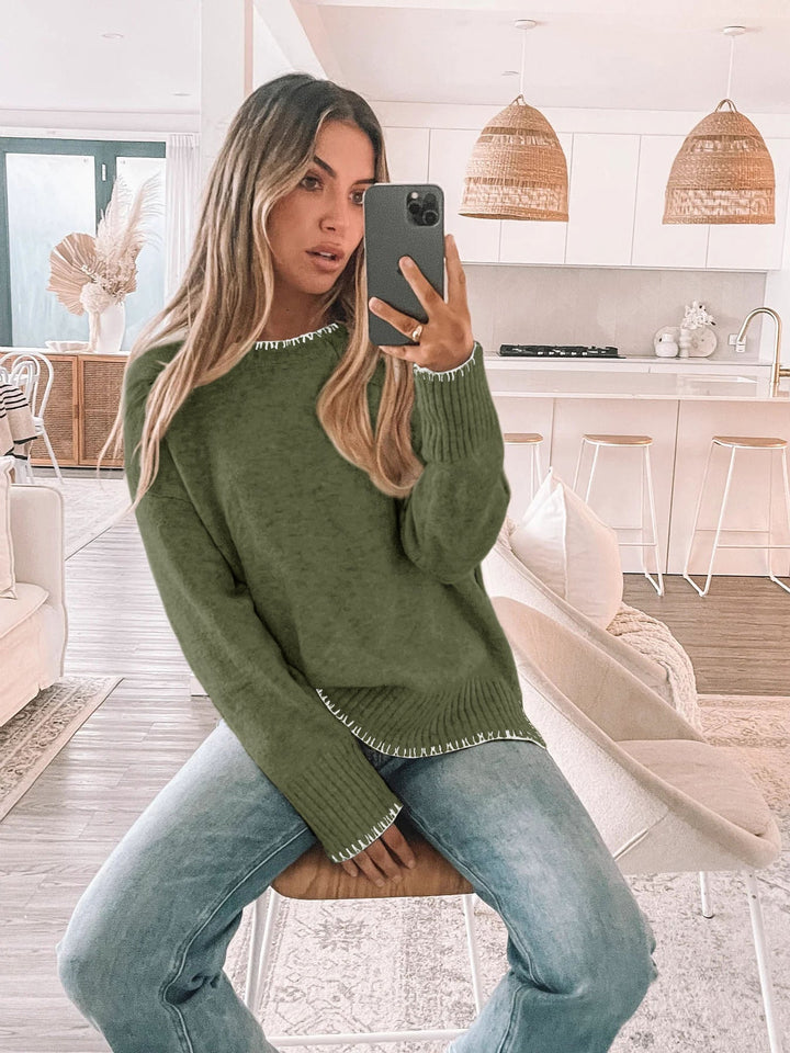 Women's Contrast Trimmed Knit Sweater