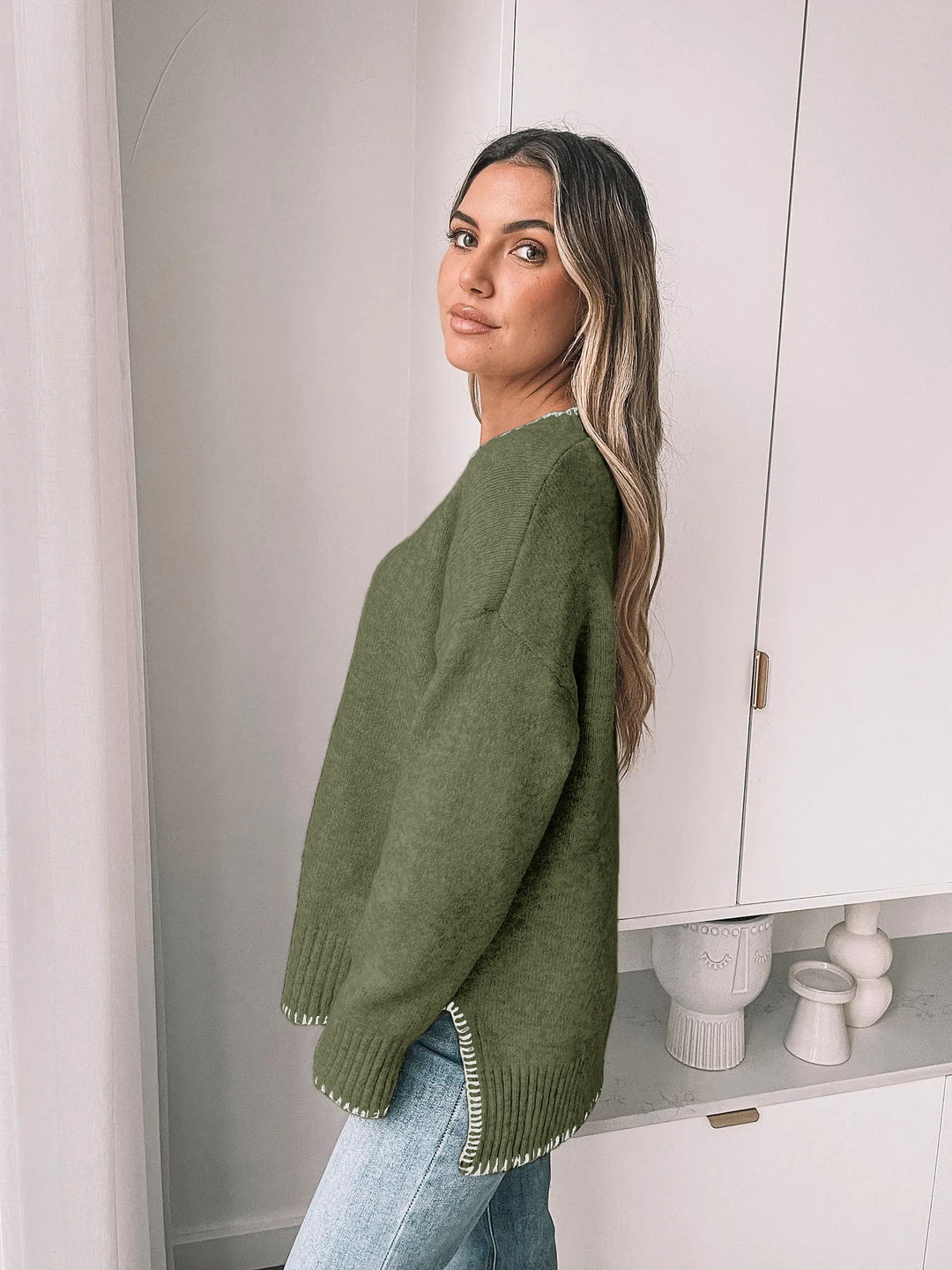Women's Contrast Trimmed Knit Sweater