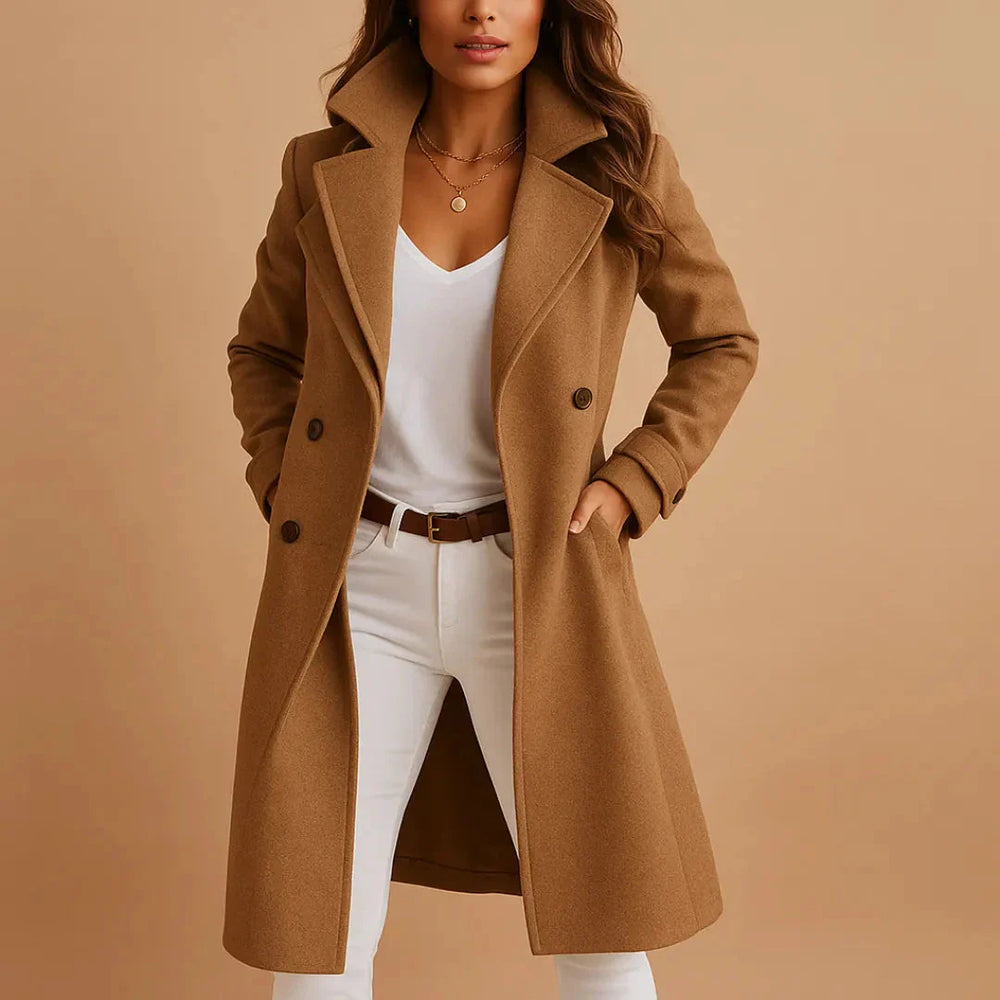Tailored Long Coat for Women with Button-Up Design
