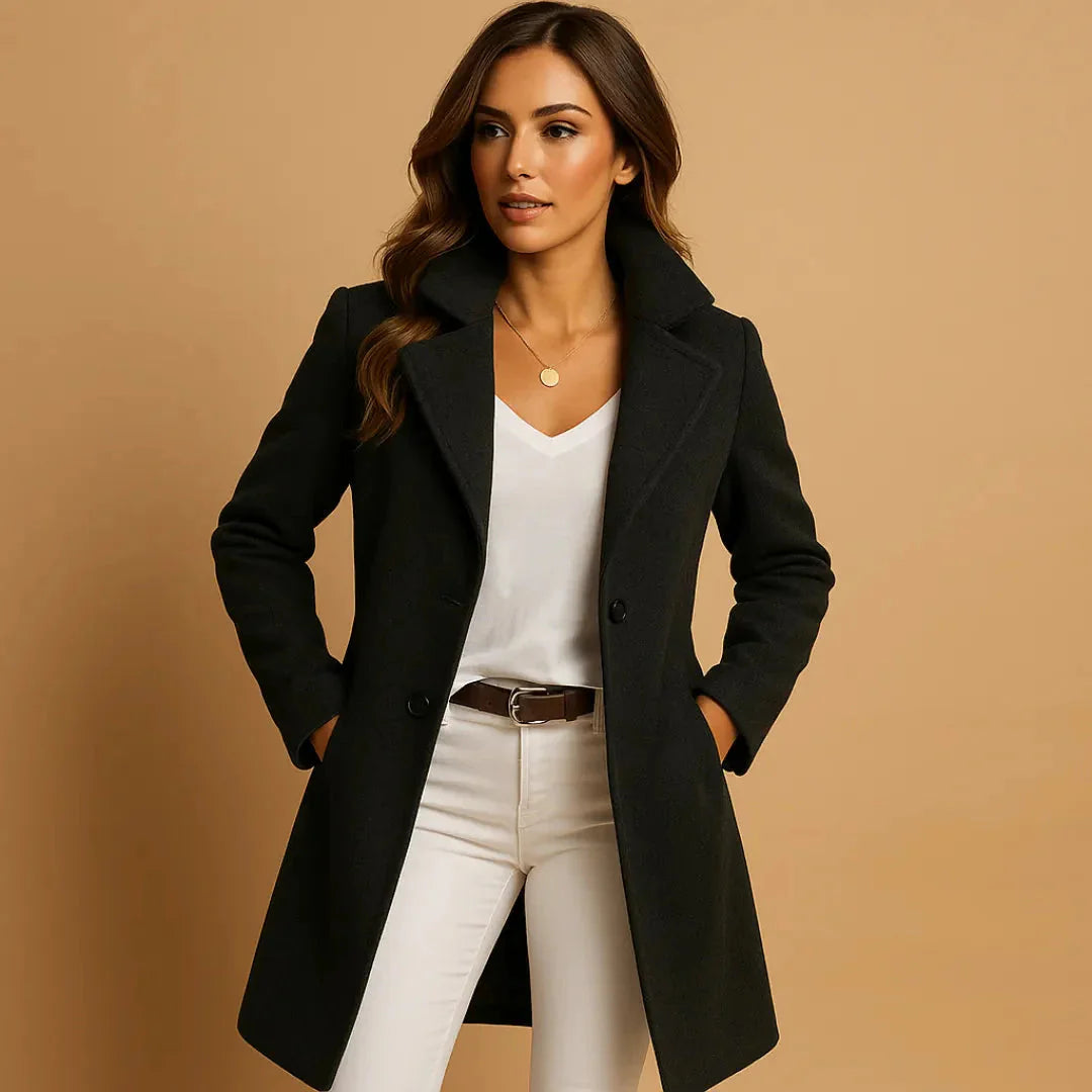 Tailored Long Coat for Women with Button-Up Design