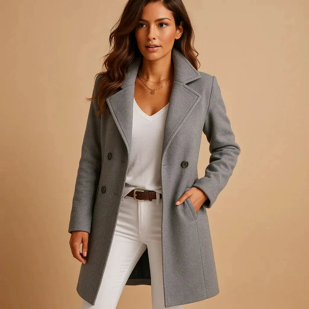 Tailored Long Coat for Women with Button-Up Design
