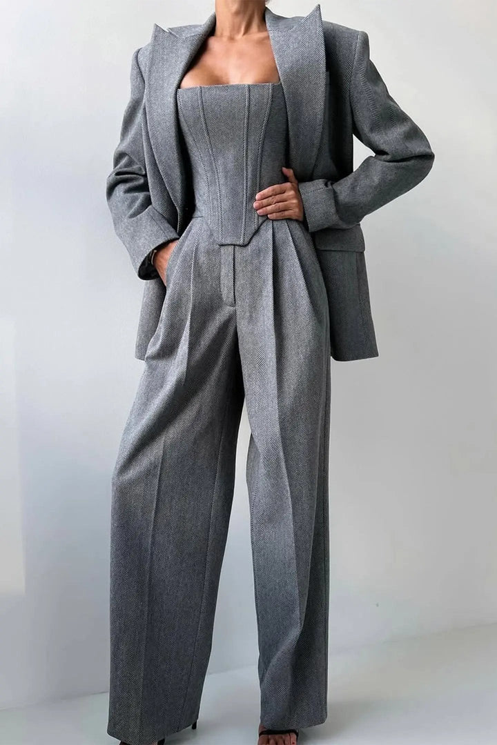 Women's Elegant Three-Piece Tailored Pant Suit Set-MODAUTLET