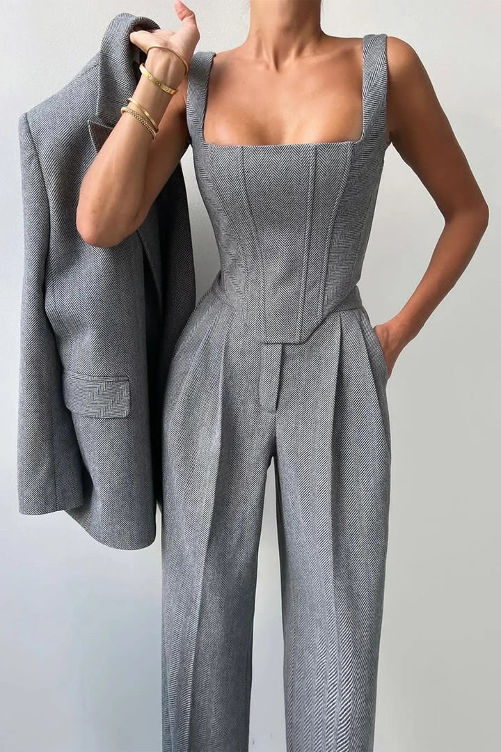 Women's Elegant Three-Piece Tailored Pant Suit Set-MODAUTLET