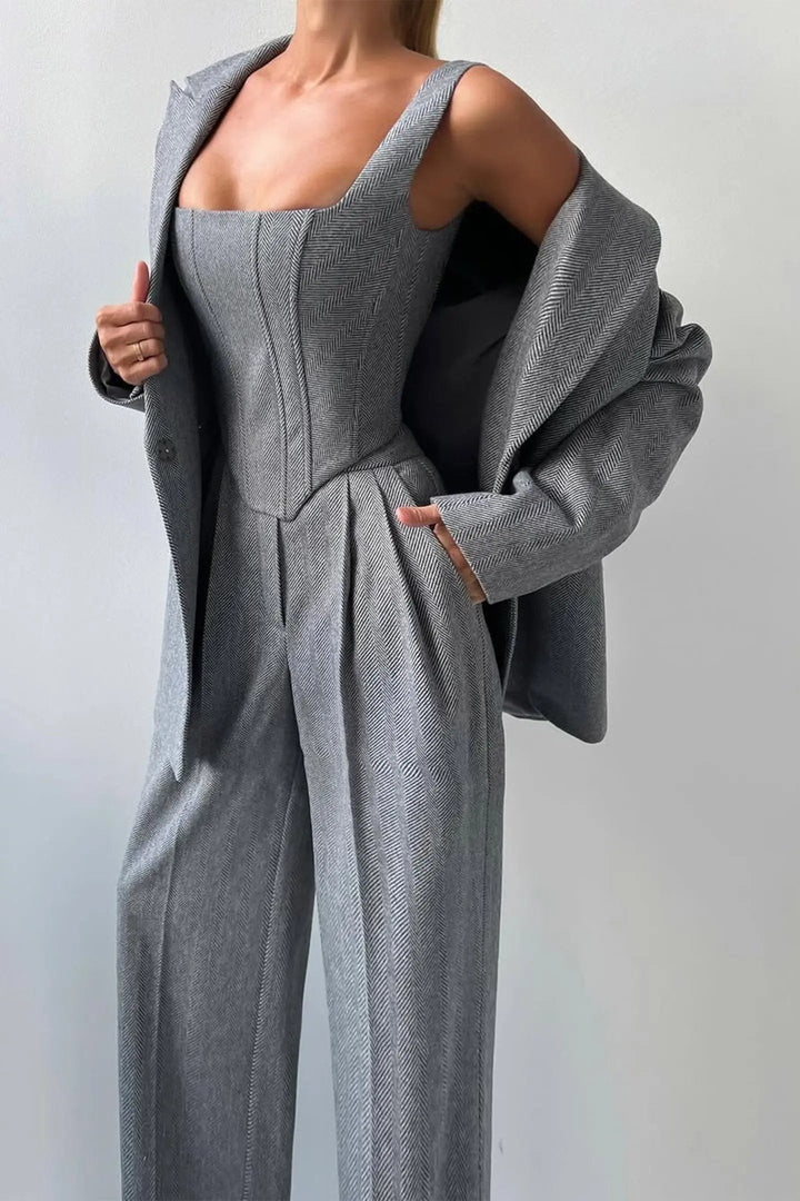 Women's Elegant Three-Piece Tailored Pant Suit Set-MODAUTLET