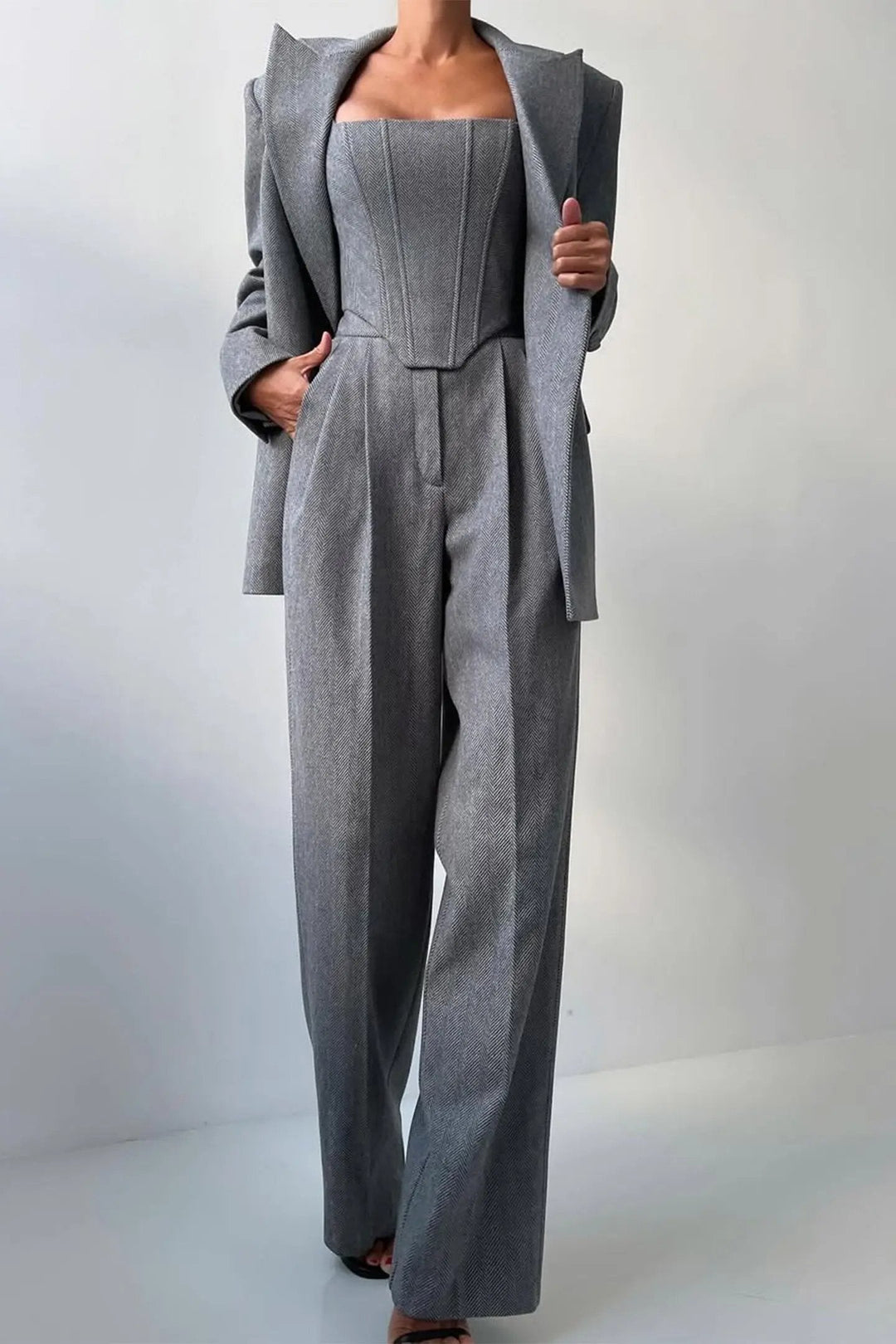 Women's Elegant Three-Piece Tailored Pant Suit Set-MODAUTLET