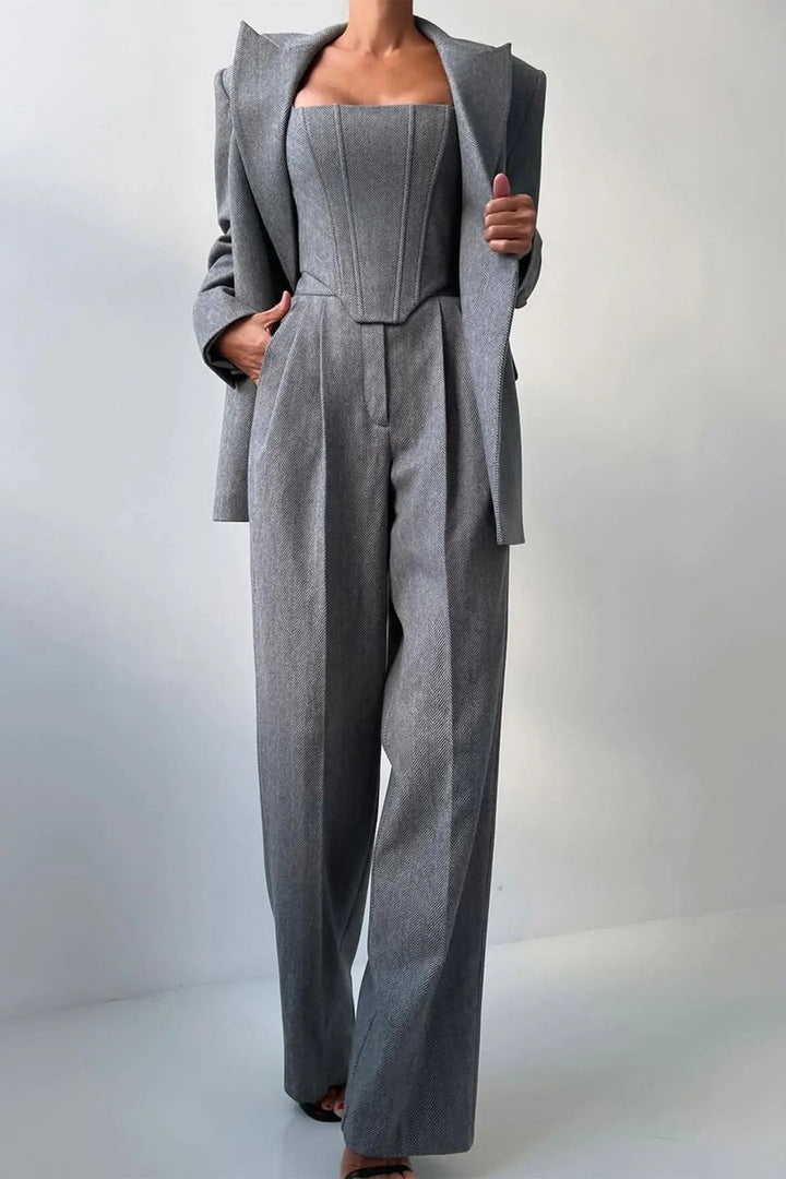 Women's Elegant Three-Piece Tailored Pant Suit Set-MODAUTLET
