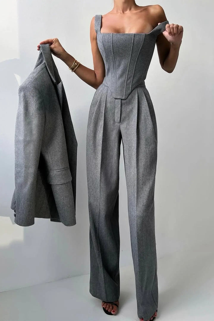Women's Elegant Three-Piece Tailored Pant Suit Set-MODAUTLET