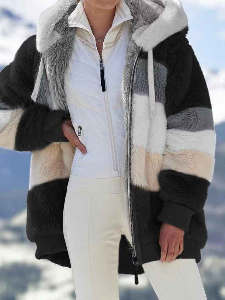 Teddy Fleece Jacket Warm Plush Coat For Women Winter Black