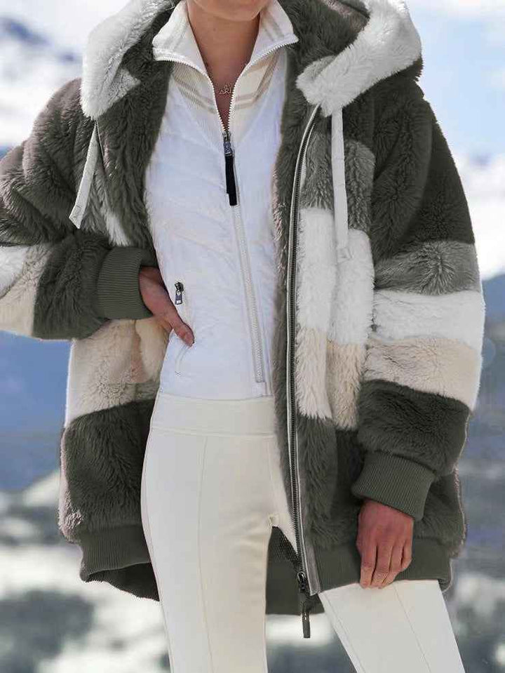 Teddy Fleece Jacket Warm Plush Coat For Women Winter Army Green