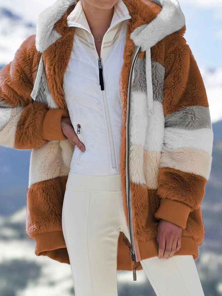 Teddy Fleece Jacket Warm Plush Coat For Women Winter Caramel