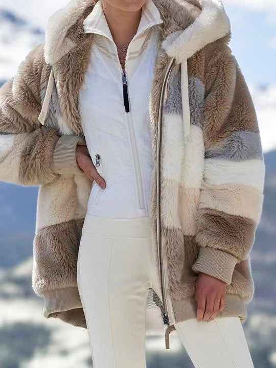 Teddy Fleece Jacket Warm Plush Coat For Women Winter Khaki