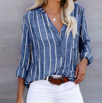 Women's Chic Vertical Stripe Blouse Blue