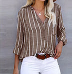 Women's Chic Vertical Stripe Blouse Brown