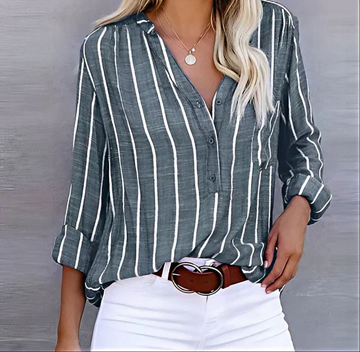 Women's Chic Vertical Stripe Blouse Gray