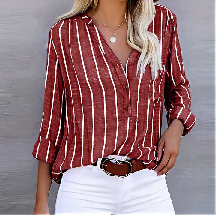 Women's Chic Vertical Stripe Blouse Red