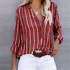 Women's Chic Vertical Stripe Blouse Red
