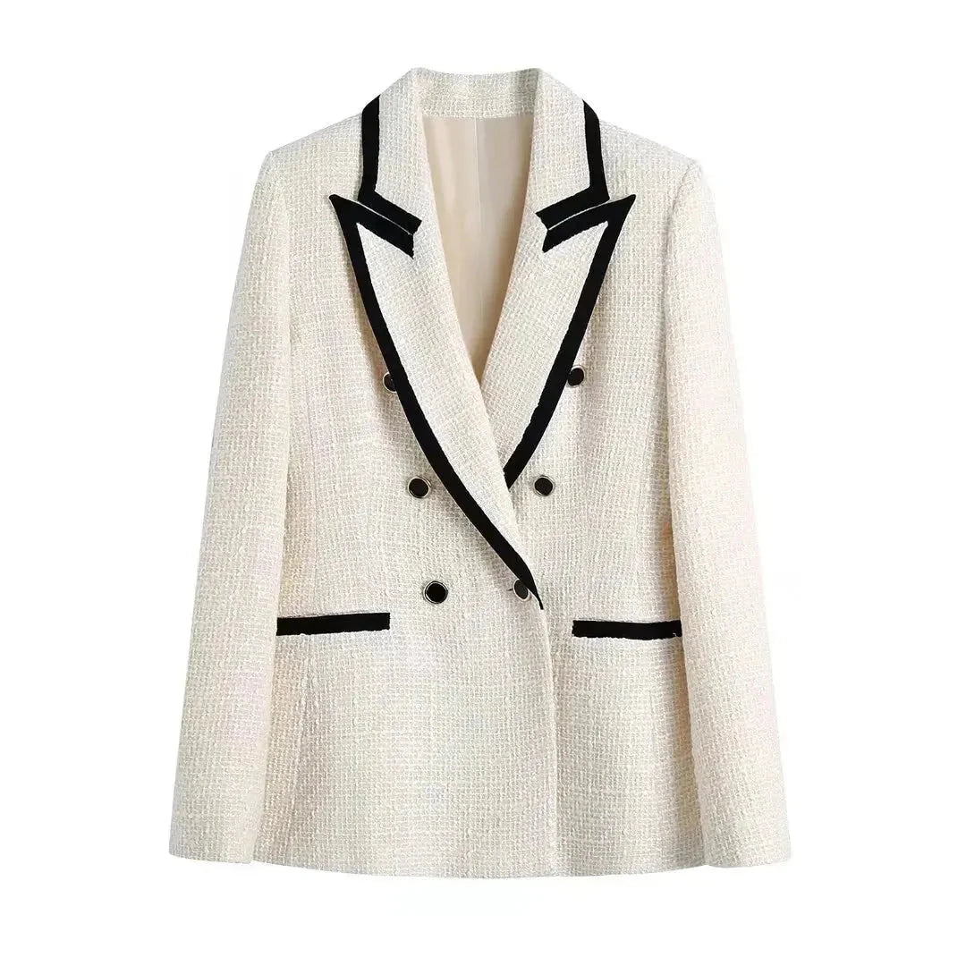 Textured Double-Breasted Jacket-MODAUTLET