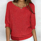Women's Cozy Textured Knit Pullover Sweater – Effortlessly Stylish Red