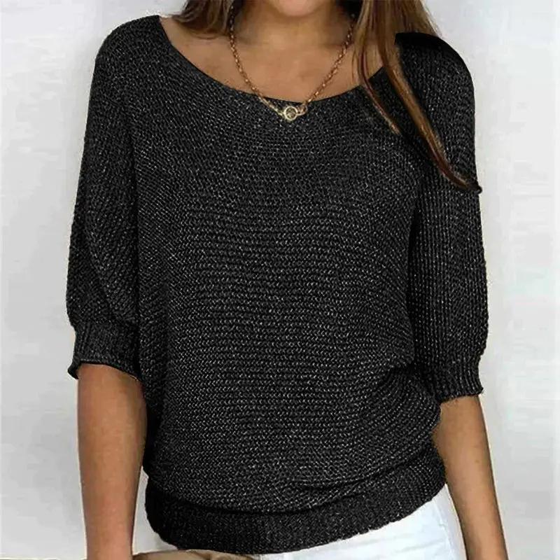 Women's Cozy Textured Knit Pullover Sweater – Effortlessly Stylish Black