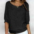 Women's Cozy Textured Knit Pullover Sweater – Effortlessly Stylish Black