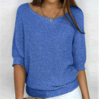 Women's Cozy Textured Knit Pullover Sweater – Effortlessly Stylish Blue