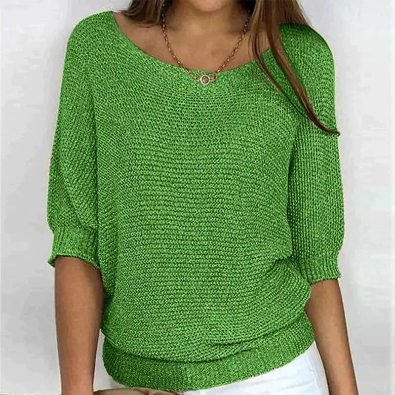 Women's Cozy Textured Knit Pullover Sweater – Effortlessly Stylish Green