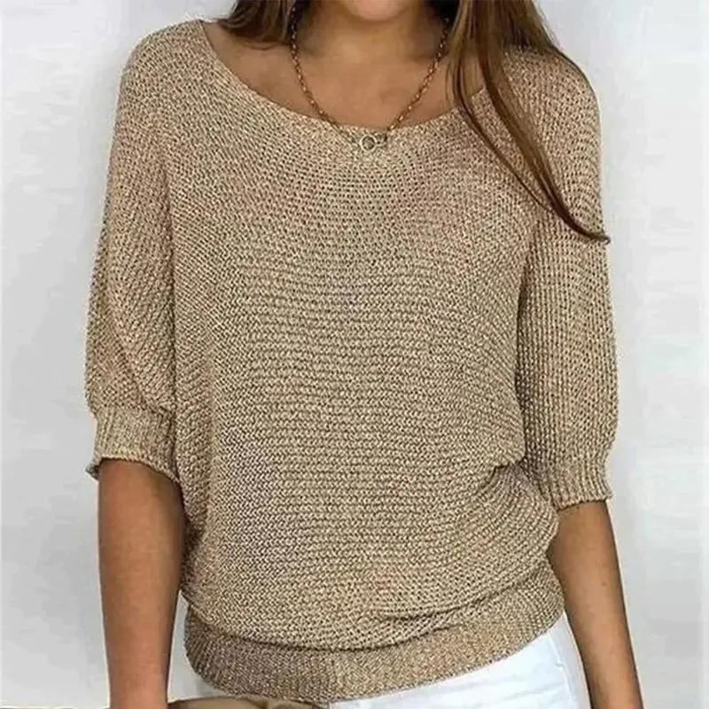 Women's Cozy Textured Knit Pullover Sweater – Effortlessly Stylish Khaki