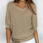 Women's Cozy Textured Knit Pullover Sweater – Effortlessly Stylish Khaki