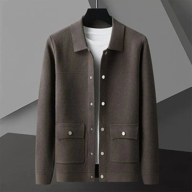 Textured Knit Wool Jacket Brown