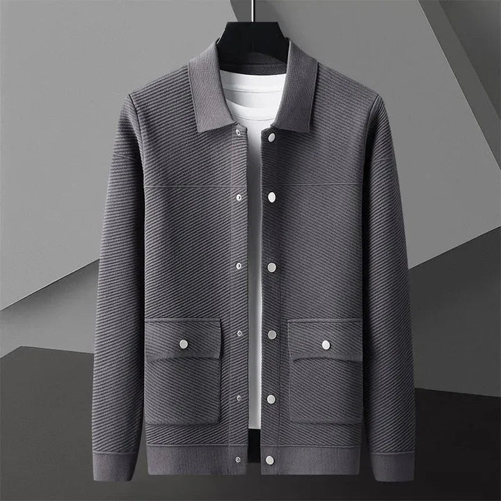 Textured Knit Wool Jacket Dark Gray