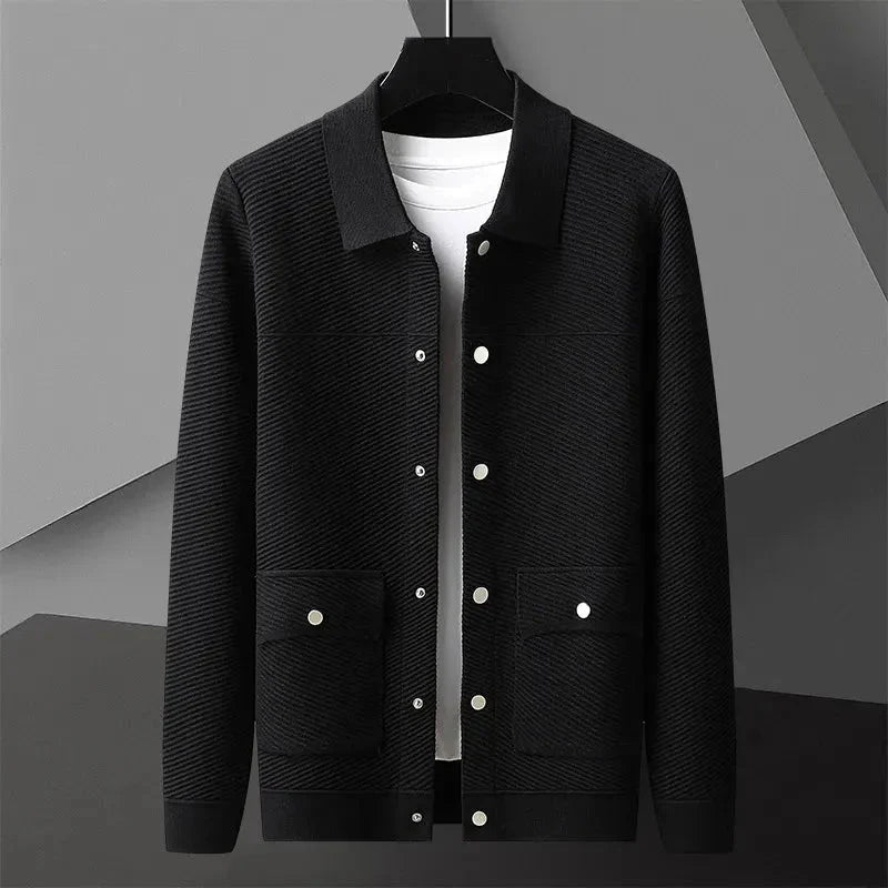 Textured Knit Wool Jacket Black