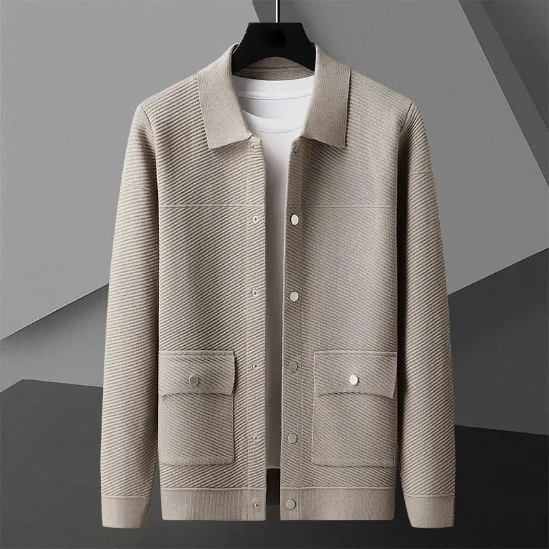 Textured Knit Wool Jacket Khaki