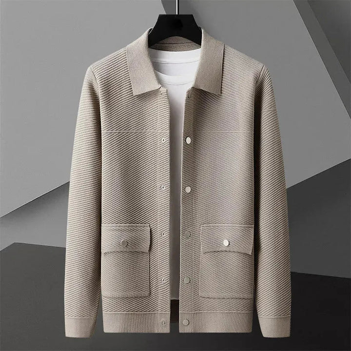 Textured Knit Wool Jacket Khaki