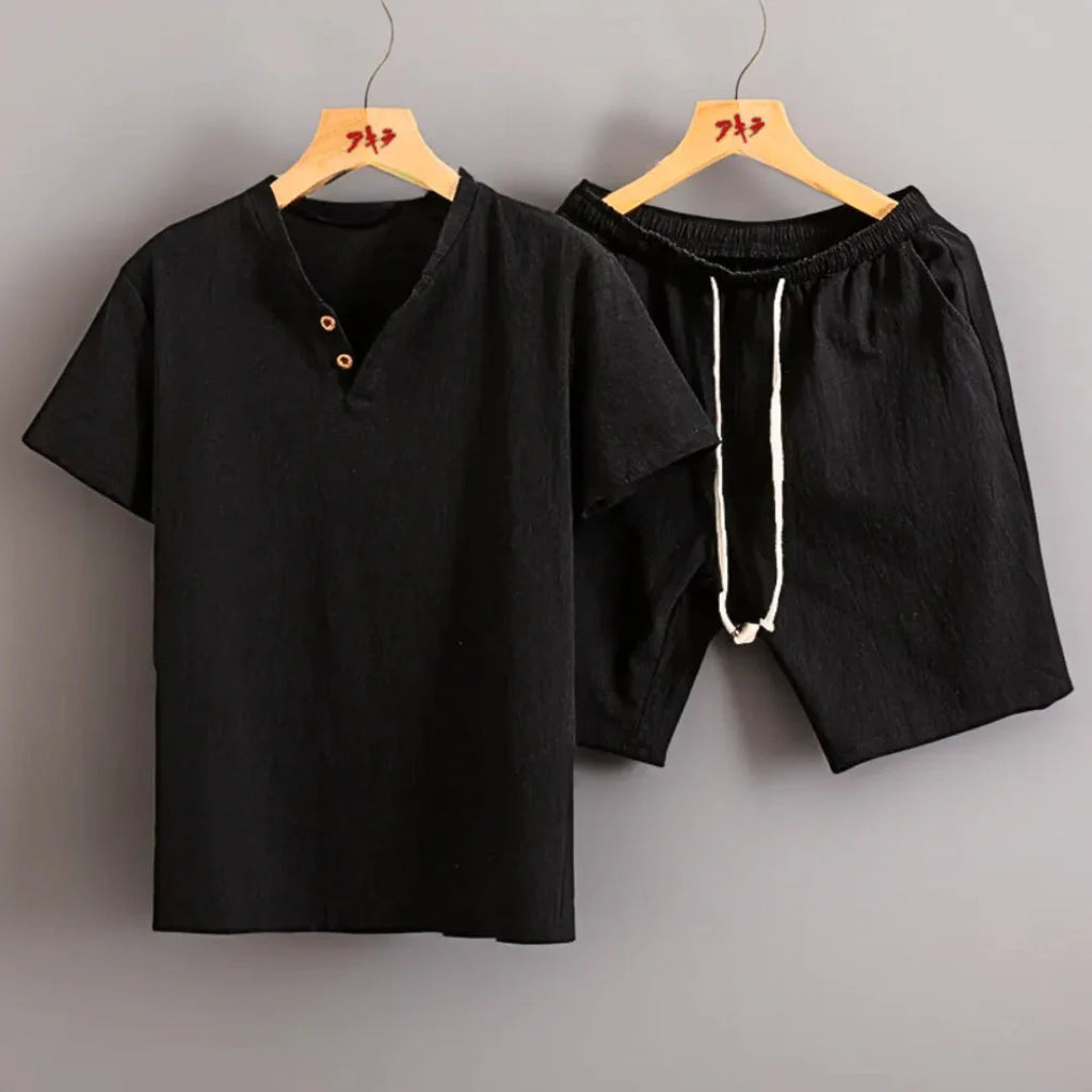 Linen Look Two-Piece Set Black