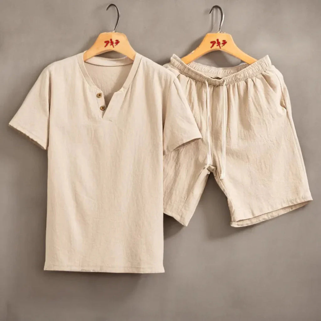 Linen Look Two-Piece Set Khaki