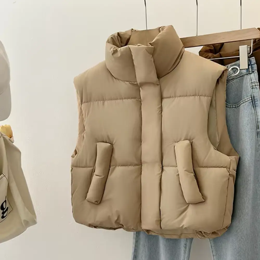 Thick Cropped Vest for Women Khaki