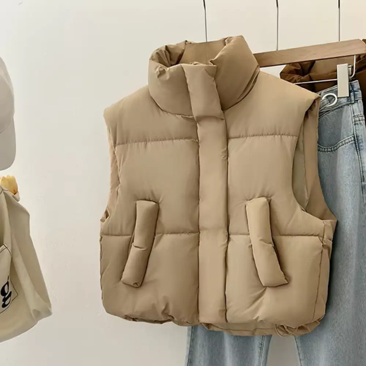 Thick Cropped Vest for Women Khaki