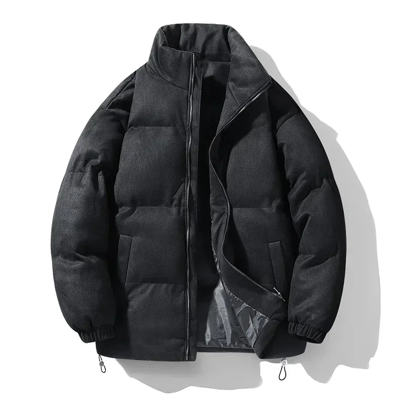 Thick Fleece-Lined Deerskin Velvet Parka – Men's Winter Jacket Black