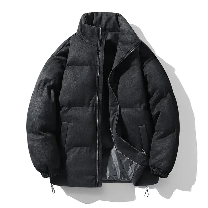 Thick Fleece-Lined Deerskin Velvet Parka – Men's Winter Jacket Black